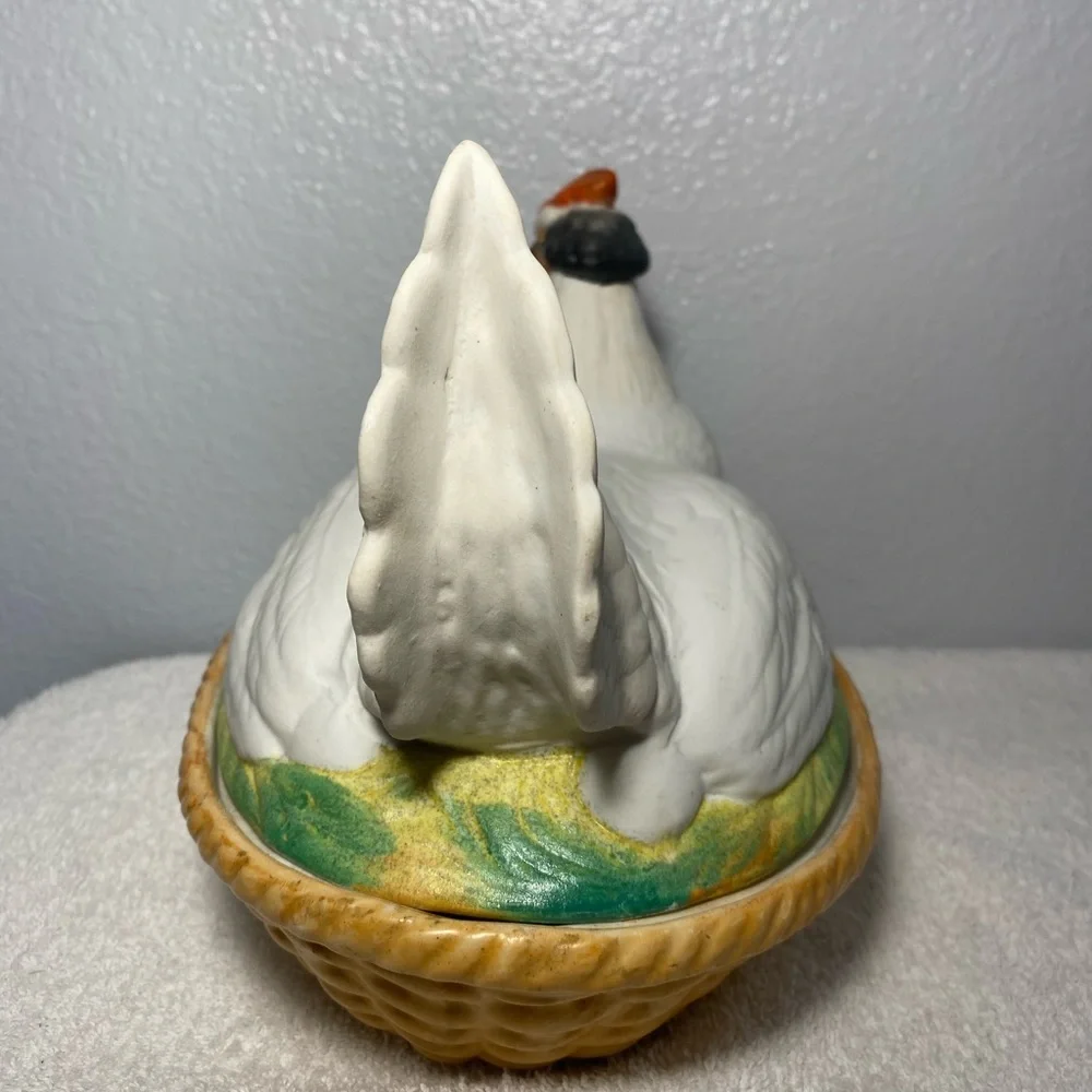 Antique Staffordshire Bisque Porcelain Hen Chicken on Nest Sitting on Eggs Bowl - Picture 4 of 10